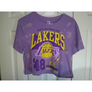 NBA Los Angeles Lakers Graphic Crop Top‎ Bleach Dye Tee Shirt Small